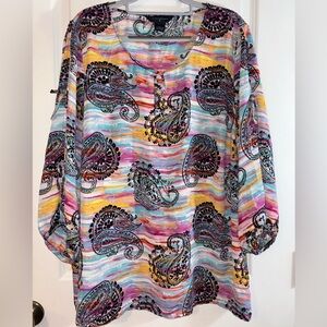 Investments 2X 3/4 sleeve split arm with ties, paisley design, plus size